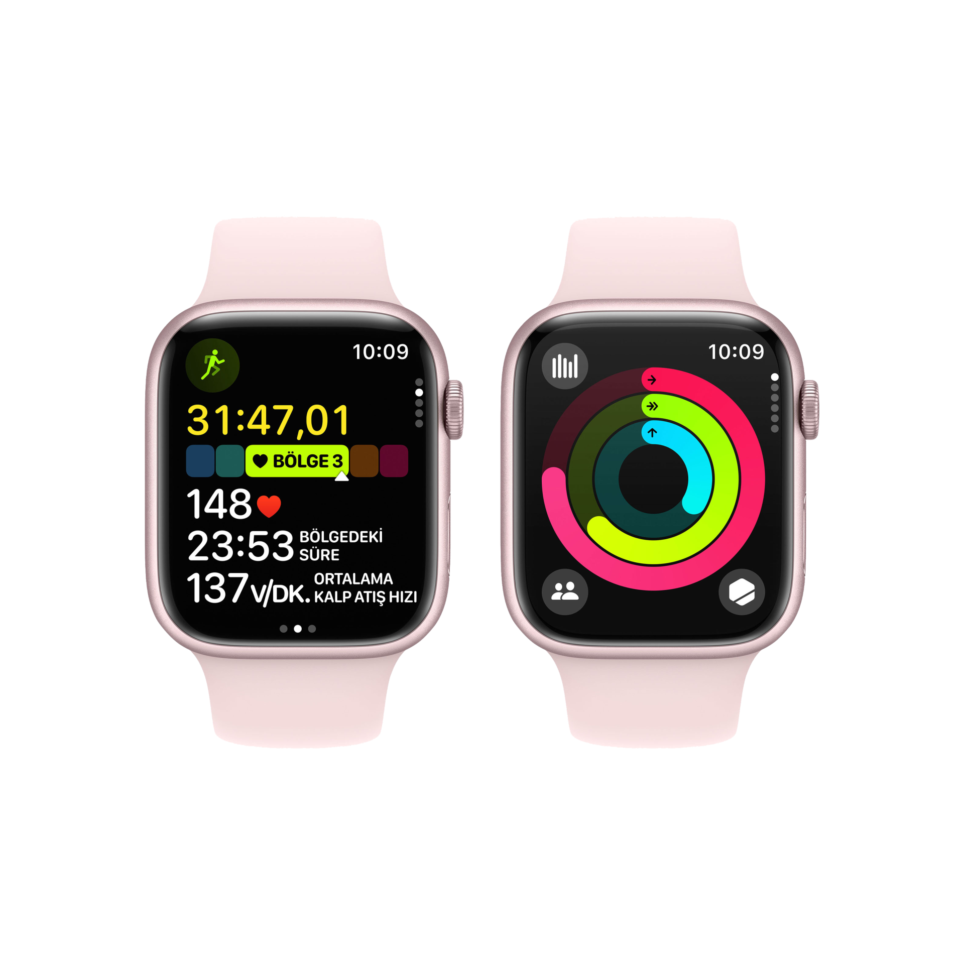 Apple Watch Series 9 GPS 41mm Pembe Alüminyum Kasa ve Uçuk Pembe Spor Loop Kordon Akıllı Saat