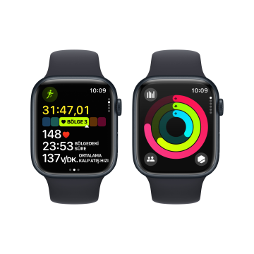 Apple Watch Series 9 GPS 41mm Gece Yarısı Alüminyum Kasa ve Gece Yarısı Spor Kordon Akıllı Saat